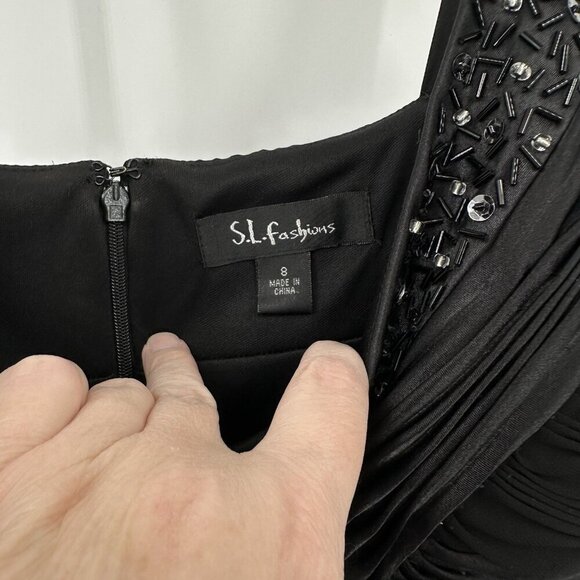 vintage 90s Y2K COCKTAIL DRESS beaded chiffon party evening lbd v neck black 8 - Picture 7 of 7